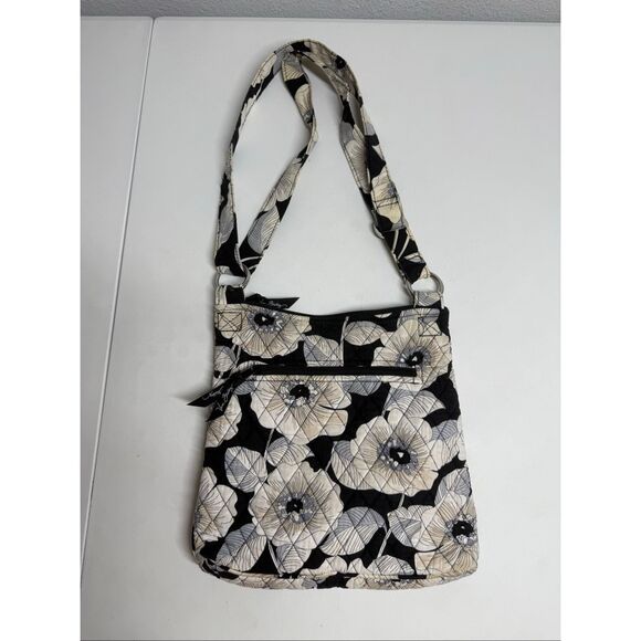 Vera Bradley Camelia Hipster Crossbody Bag Quilted Black Gray Flower Pattern - Picture 10 of 14
